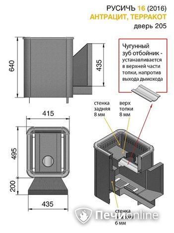 Дровяные печи-каменки Везувий Русичъ Антрацит 16 (205) 2016 в Люберцах