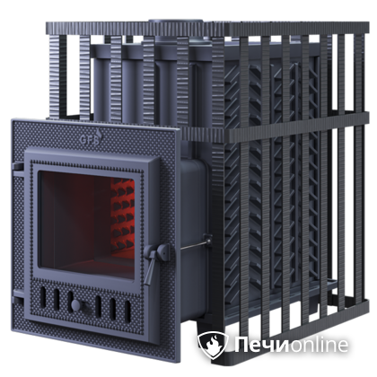 Дровяная банная печь Гефест ЗК в сетке-18 (М) чугунная дверца со стеклом, запатентованная каменка сетка в Люберцах