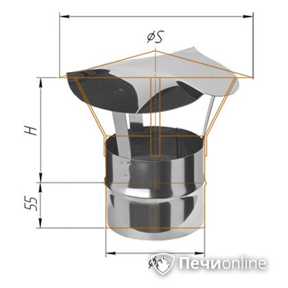 Дымоход Феррум Зонт нержавеющий 0.5 d-115 по воде в Люберцах